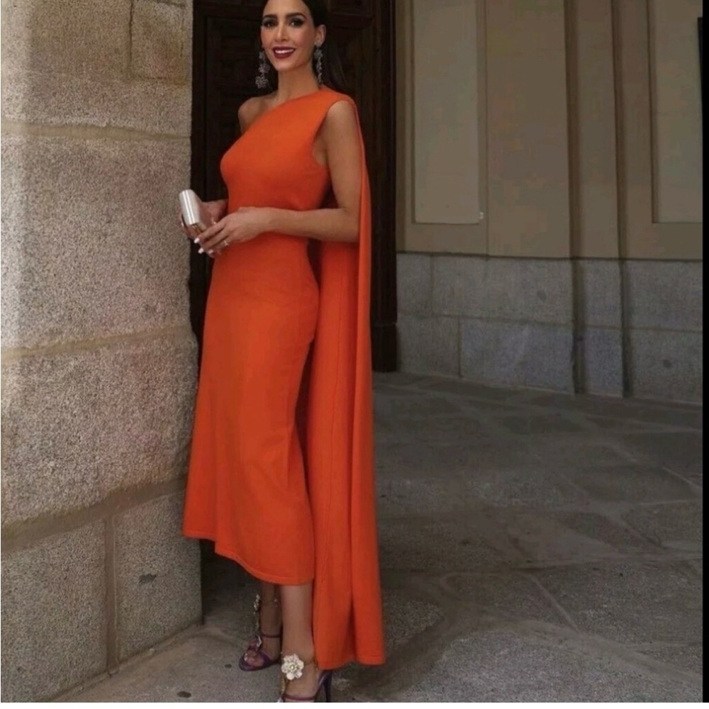 Zara Vibrant Orange One-Shoulder Dress